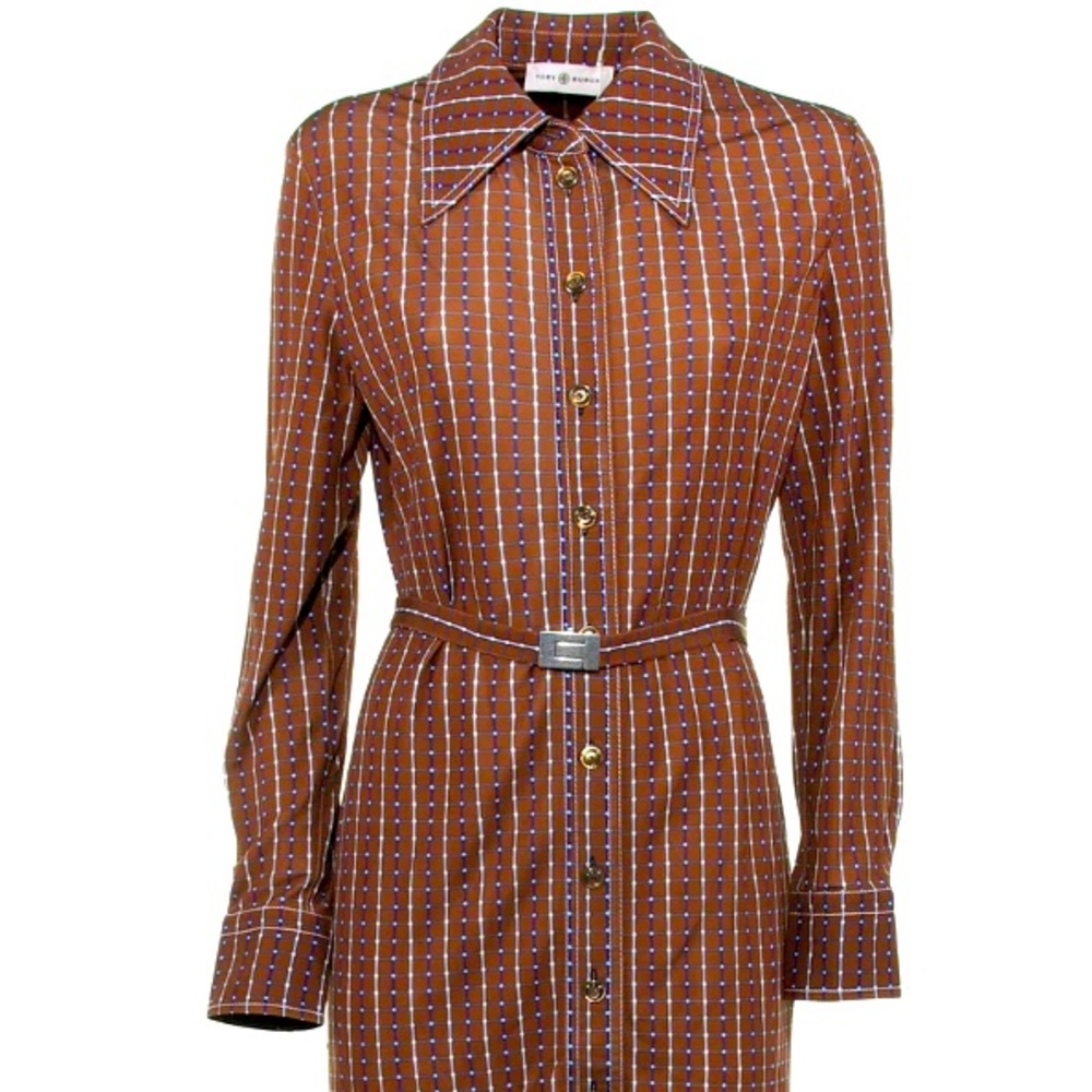 Tory Burch Geometric-Print Belted Waist Shirt Dress